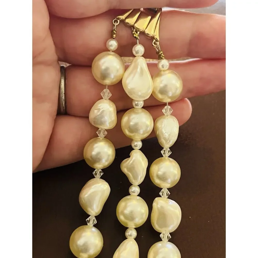 Vintage Karla Jordan Bracelet Beaded Faux Pearl Signed Statement 6.75” Gold Tone